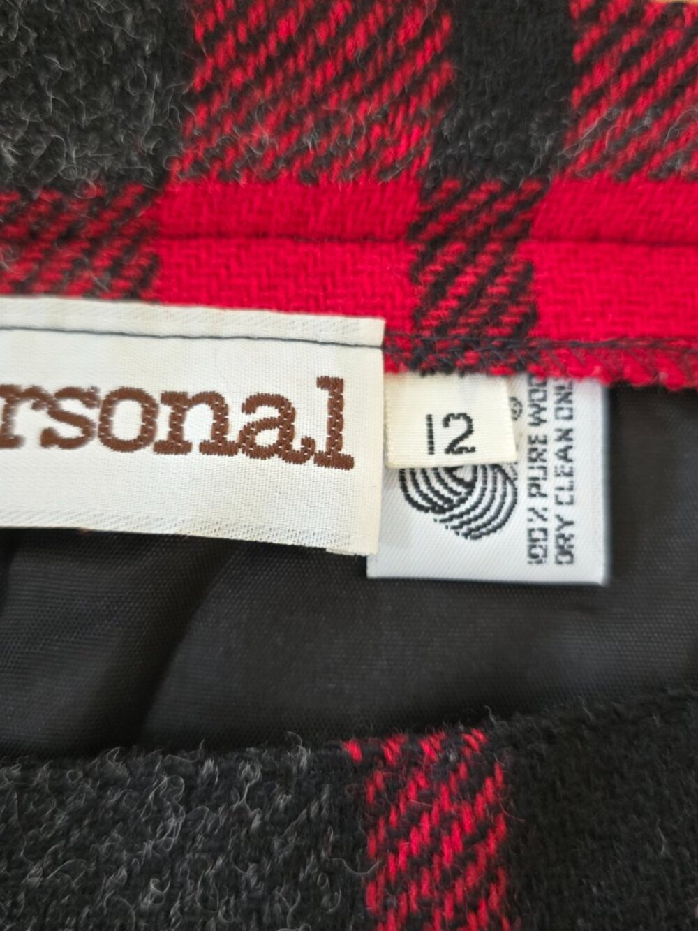 Vtg. Personal Women's 100% Wool Plaid Skirt Pleats‎ Lined Red Black Preppy Sz 12 - Picture 6 of 8